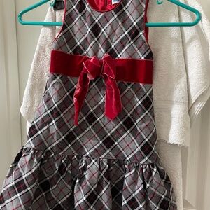 Plaid Dress with Red Velvet Bow